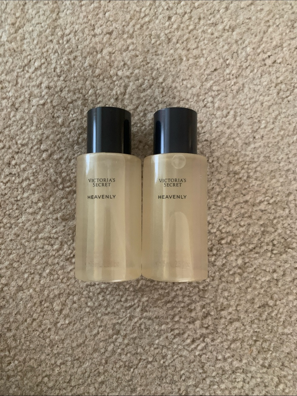 Victoria's Secret Heavenly Body Mist Spray Duo in Cream with Black Caps
